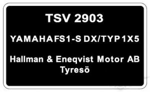 Typskylt Yamaha FS1-S DX/Typ 1X5