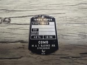 Typskylt Tomos Koper NOS