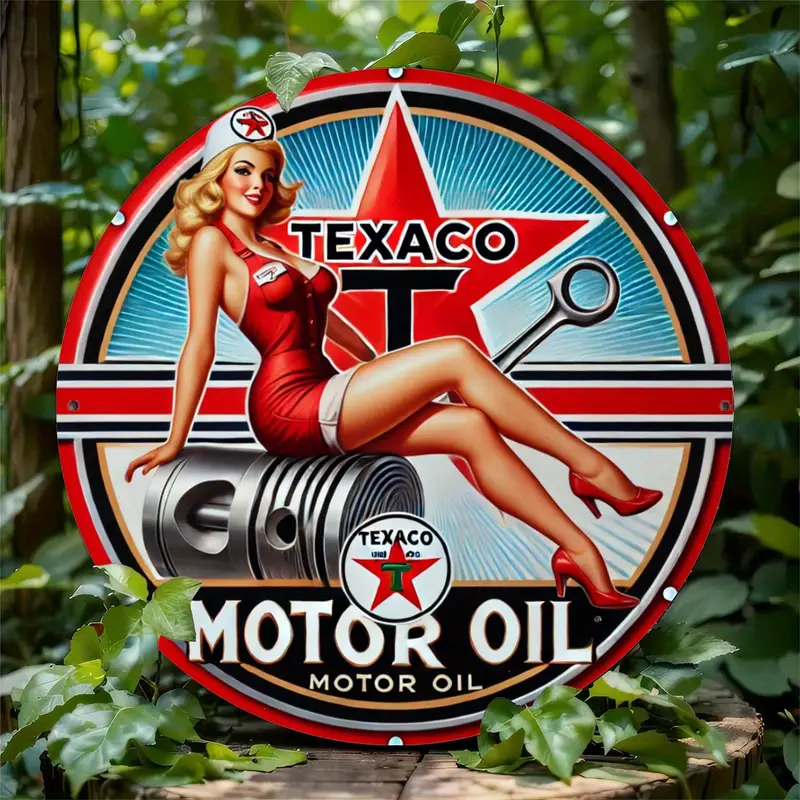 Plåtskylt Texaco motoroil pinuppa 20cm