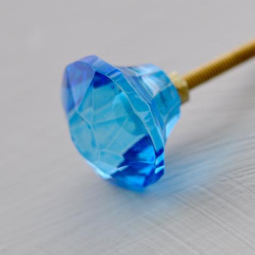 Glasknopp - Rund - Slipad - Blå - S