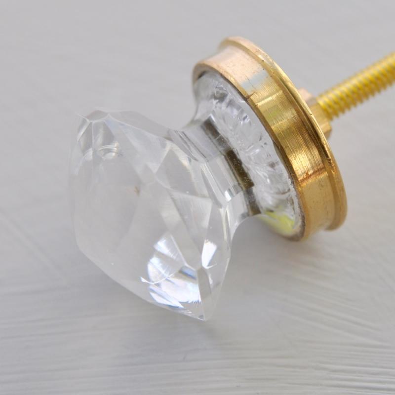 Glasknopp - "Diamant" - Klar - Guld - S