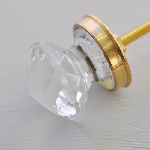 Glasknopp - "Diamant" - Klar - Guld - S