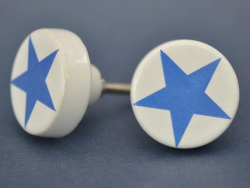 Porslinsknopp - Vit m Blå Stjärna