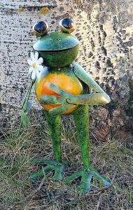 Groda Med Blomma I Hamrad Plåt