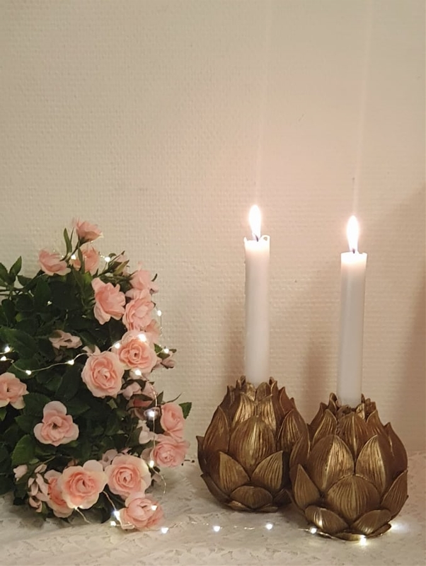 Ljusstake Kronärtskocka Mörk Guld