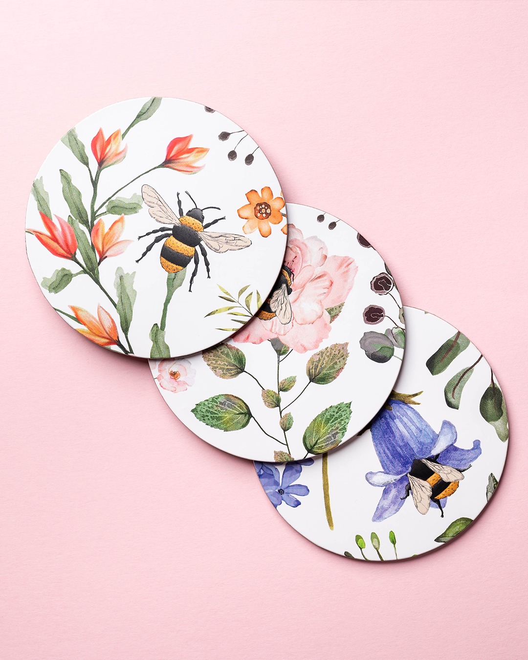 Drinkunderlägg Med Hummel Och Blommotiv 4 - Pack