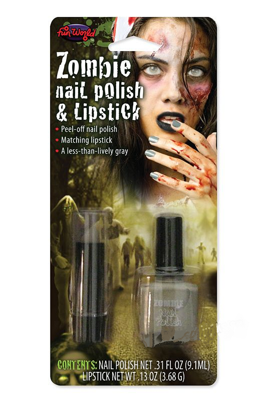 Zombie nagellack och läppstift grått