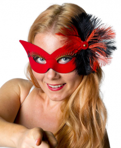 Ögonmask Can can röd m fjädrar