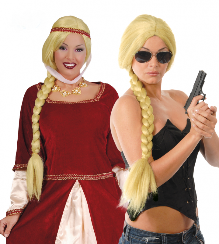 BLOND PERUK MED FLÄTA