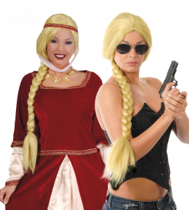 BLOND PERUK MED FLÄTA