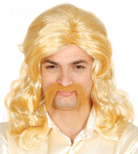 PERUK BLOND LOCKIG MED MUSTASCH