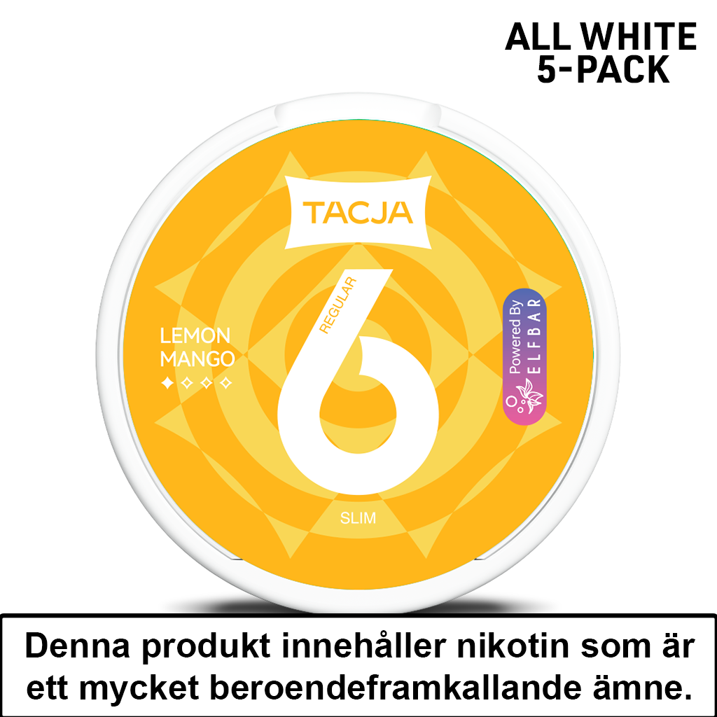 Tacja Slim | Lemon Mango | All White | 6mg | 5pack | OBS!! Kort/Utgånget Datum