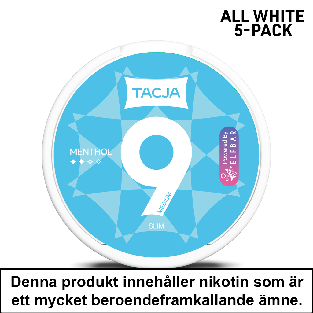 Tacja Slim | Menthol | All White | 9mg | 5pack | OBS!! Kort/Utgånget Datum