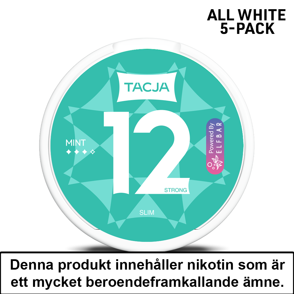 Tacja Slim | Mint | All White | 12mg | 5pack | OBS!! Kort/Utgånget Datum