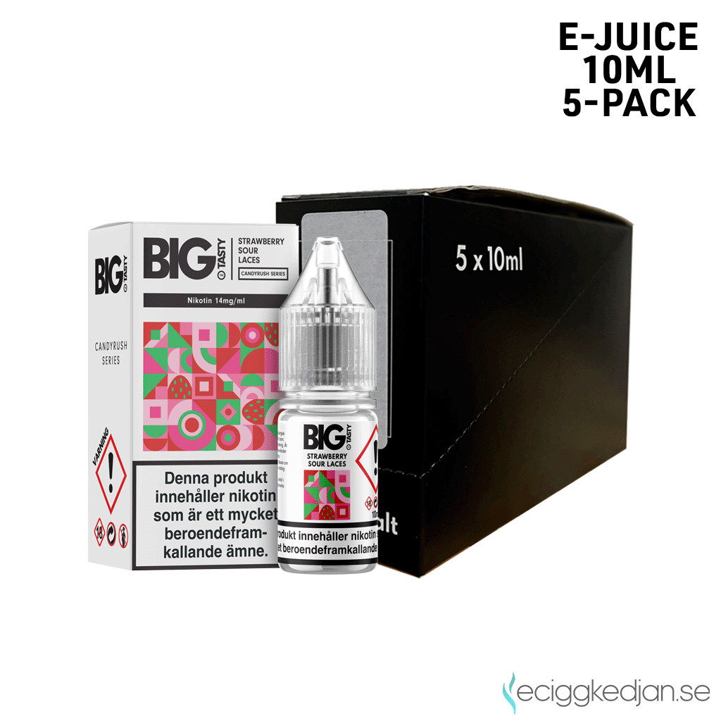 Big Tasty Candy | Strawberry Sour Laces | 10ml E-Juice | 14mg Saltnikotin | 5pack