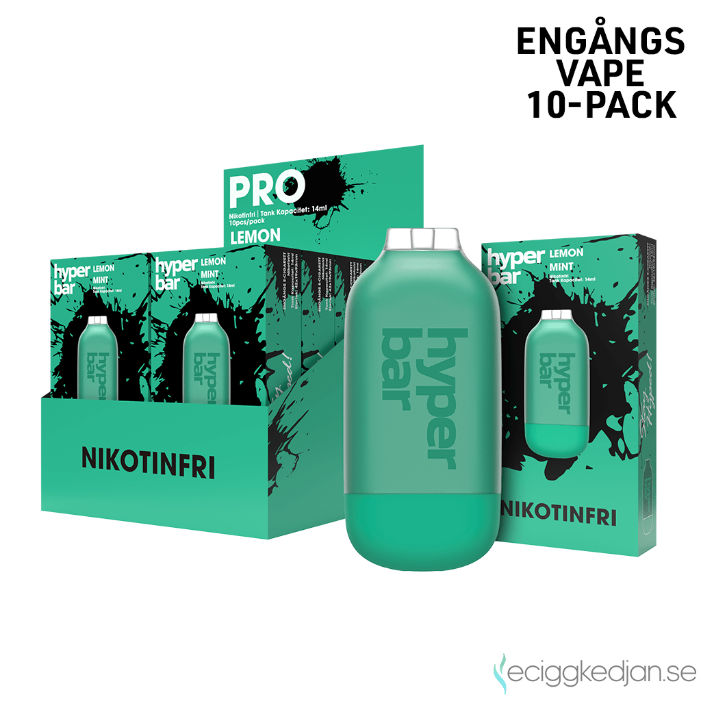 Hyper Bar ZERO Mesh | Lemon Mint | Engångs Vape | 0mg | 14ml | 10pack