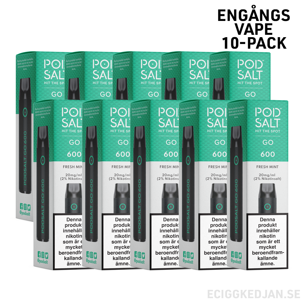Pod Salt GO 600 | Fresh Mint | Engångs Vape | 10-pack