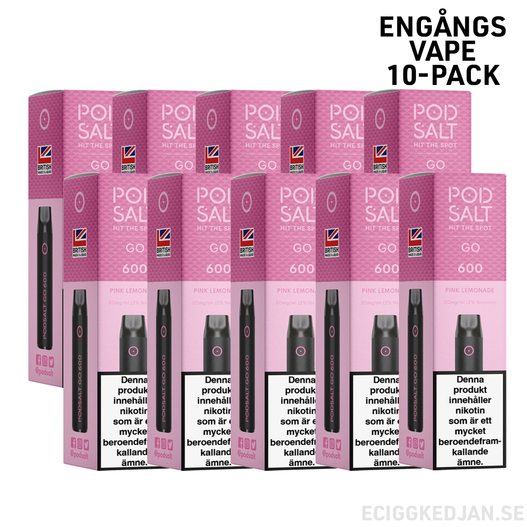 Pod Salt GO 600 | Pink Lemonade | Engångs Vape | 10-pack   | OBS!! Utgånget Datum