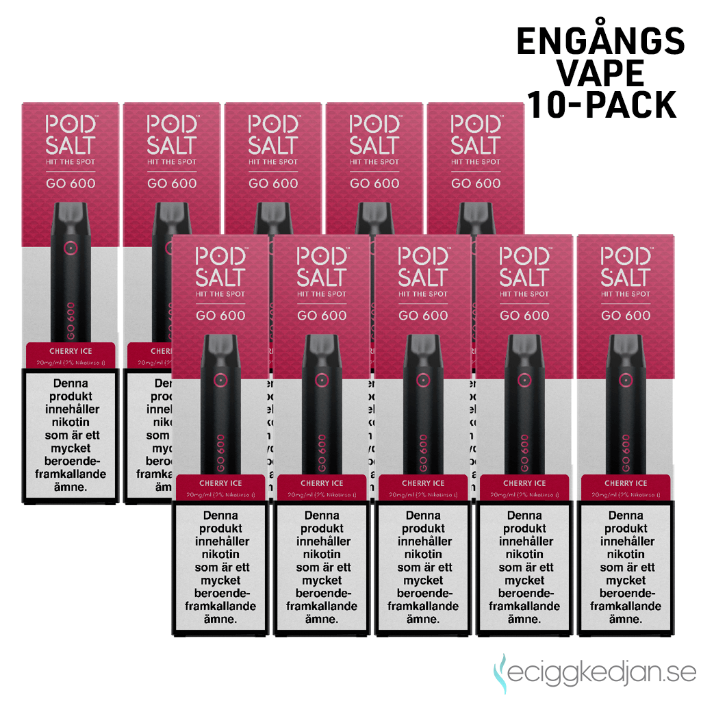 Pod Salt GO 600 | Cherry Ice | Engångs Vape | 10-pack