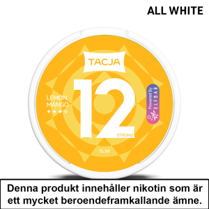 Tacja Slim | Lemon Mango | All White | 12mg | OBS!! Kort/Utgånget Datum