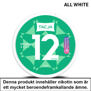 Tacja Slim | Spearmint | All White | 12mg | OBS!! Kort/Utgånget Datum