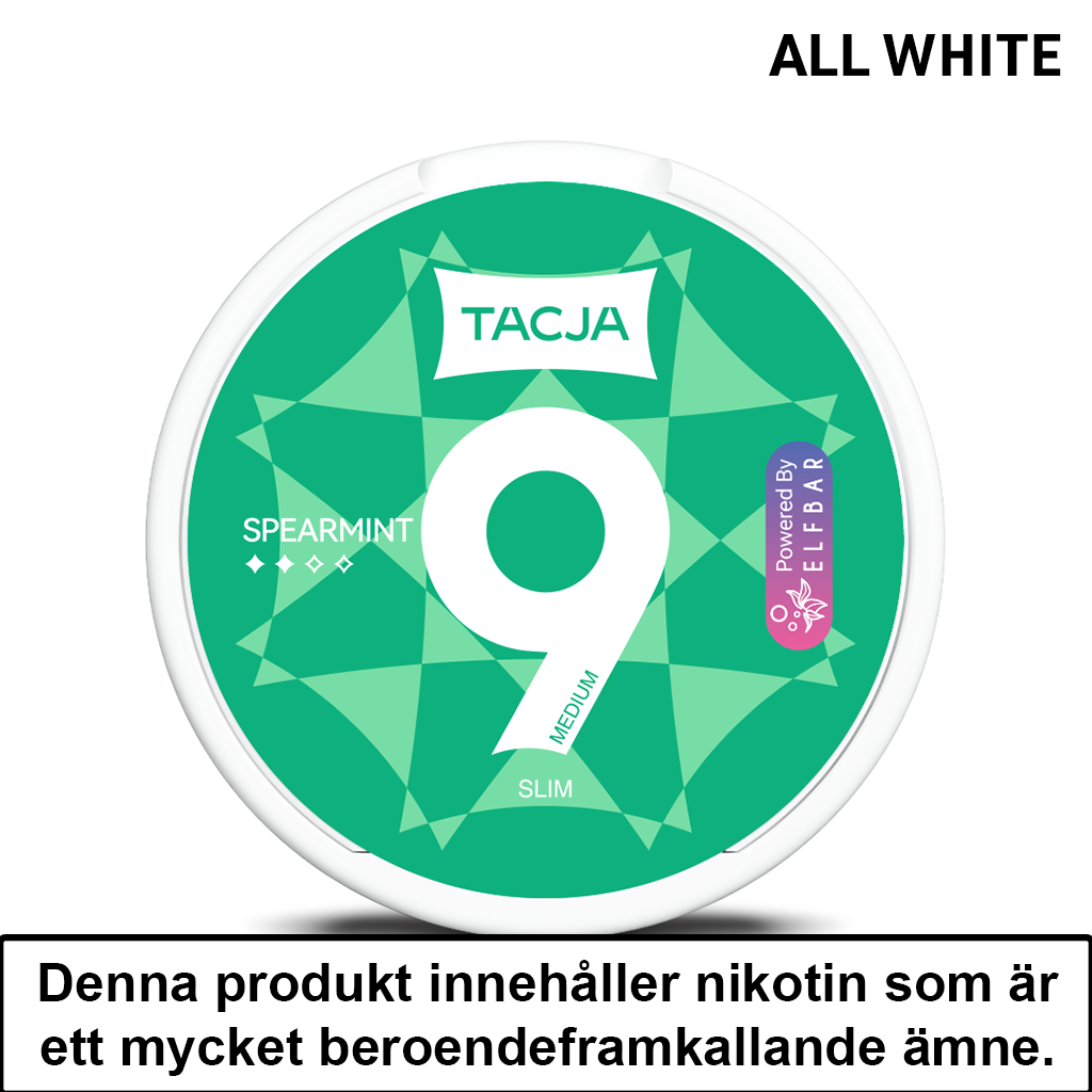 Tacja Slim | Spearmint | All White | 9mg | OBS!! Kort/Utgånget Datum