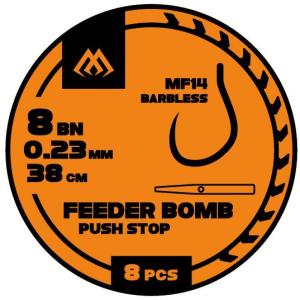 FEEDER BOMB  RIG WITH PUSH STOP - BARBLESS HOOKS