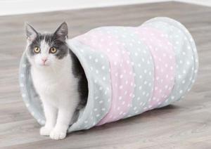 Kattunnel, fleece, ø 25 x 50 cm, grå/rosa