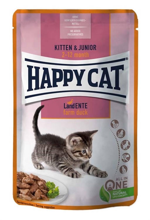 HappyCat Våtfoder Kitten & Junior Anka 85g