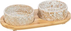 Matbar keramik/bambu 2 x 0.8 l/ø 16 cm/39 x 8 x 20 cm vit/ecru