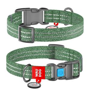 WAUDOG Re-Cotton Hundhalsband med Smart ID-Bricka Reflex, Grön