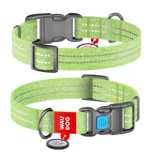 WAUDOG Re-Cotton Hundhalsband med Smart ID-bricka Reflex, Ljusgrön