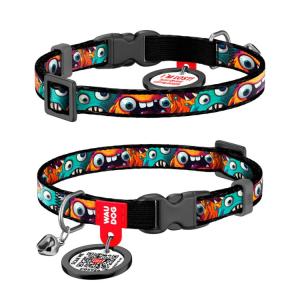 WAUDOG Katthalsband Nylon med Smart ID bricka Toothed Monsters (10mm 20-30cm)