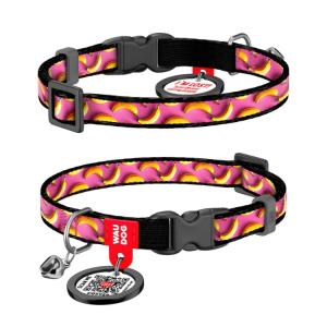 WAUDOG Katthalsband Nylon med Smart ID bricka Bananas on Pink (10mm 20-30cm)