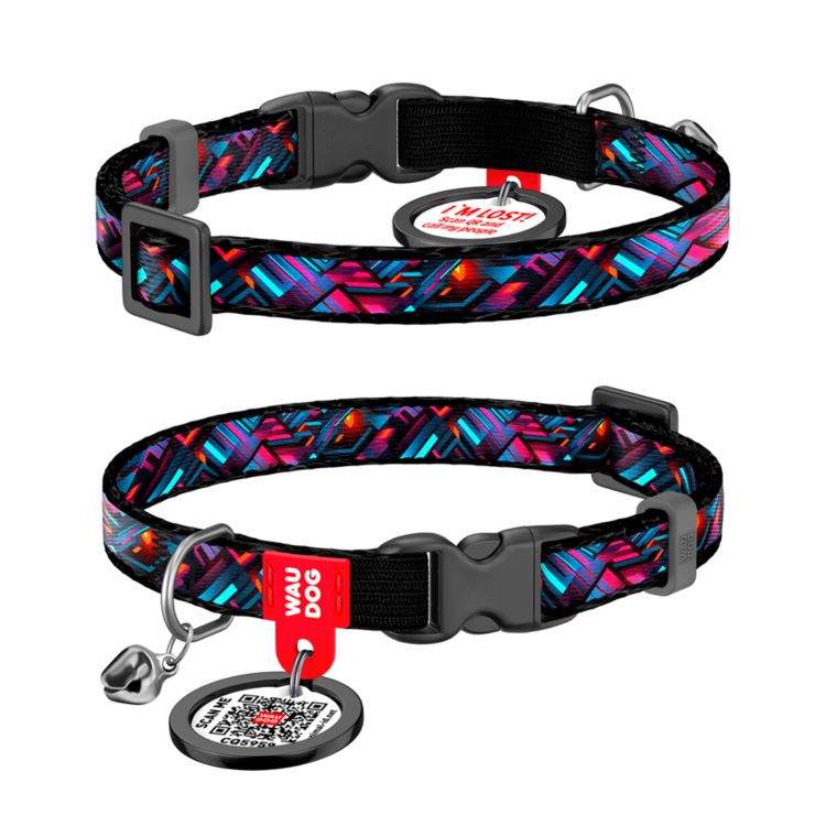 WAUDOG Katthalsband Nylon med Smart ID bricka Endless Worlds (10mm 20-30cm)