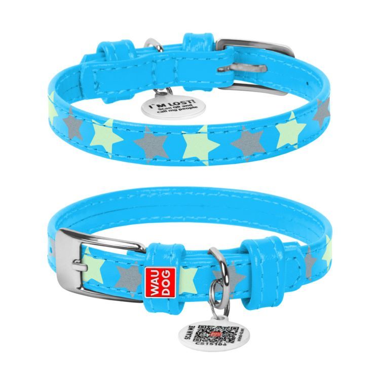 WAUDOG Glamour Läderhalsband med Reflex Stjärnor