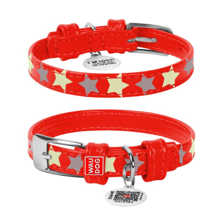 WAUDOG Glamour Läderhalsband med Reflex Stjärnor