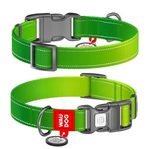 WAUDOG Mono Hundhalsband Reflex med Smart-ID bricka Ljusgrön
