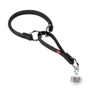 WAUDOG Soft Halvstryp Rundsytt Läderhalsband med Smart-ID Bricka, Svart