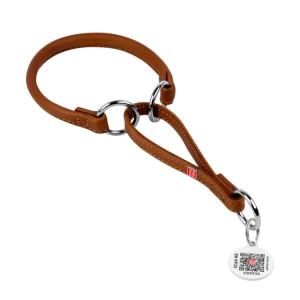 WAUDOG Soft Halvstryp Rundsytt Läderhalsband med Smart-ID Bricka, Brun