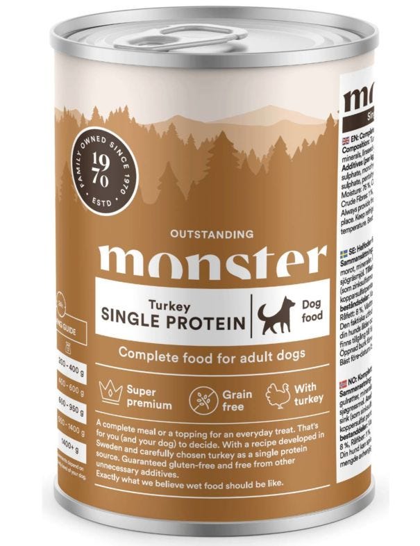 Monster Dog Våtfoder Adult Single Turkey 400g 48-Pack