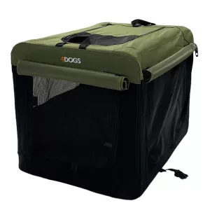 4Dogs Canvasbur med gardiner - Olivgrön