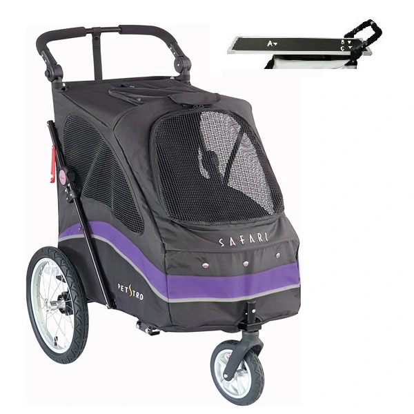 Hundvagn Safari med avtagbart trimbord - svart/lila - Medium