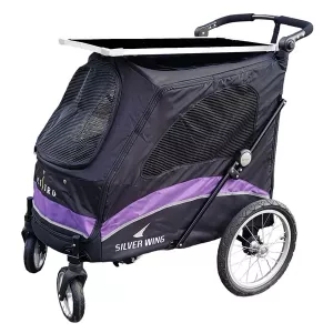 Hundvagn Silver Wing med fyra hjul och trimbord - svart/lila - Large