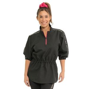 Artero Nairobi svart trimjacka med resår i midja och ärmslut, dragkedja i halsen. Rosa och vita detaljer.