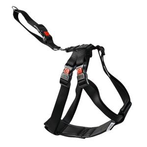 Bilsele för hund, svart med snabbknäppen. Ögla för bälte. Finns i fem storlekar.