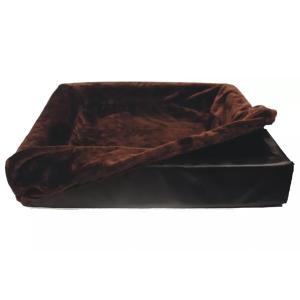 Brunt plyschöverdrag till hundbädd i galon, exempelvis BIA-bädd, 70x60 cm