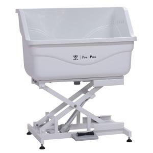 BTF90E elektriskt höj- och sänkbart hundbadkar. Vitt glasfiberbadkar med metallunderrede