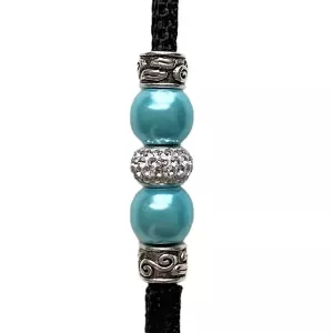 Utställningskoppel med halsögla, med pärlor - svart/turkos