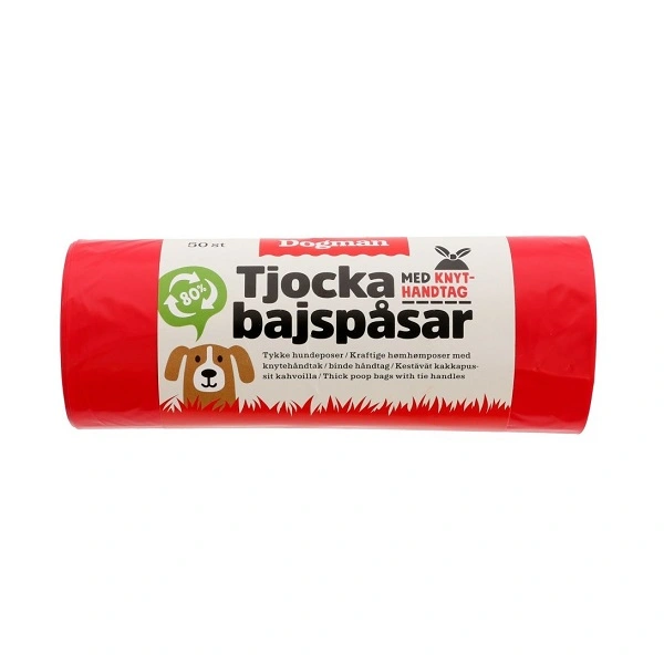 Dogman bajspåsar med knythandtag 50-pack - Röd